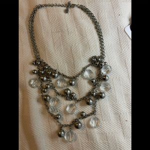 3 Strand Silver Bead and Chrystal Necklace